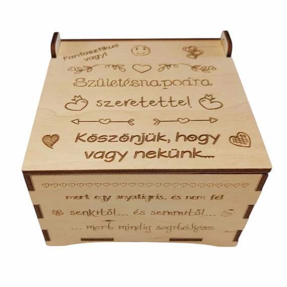 "Köszönjük, hogy vagy nekünk" nyitható fedelű ajándékdobozka 