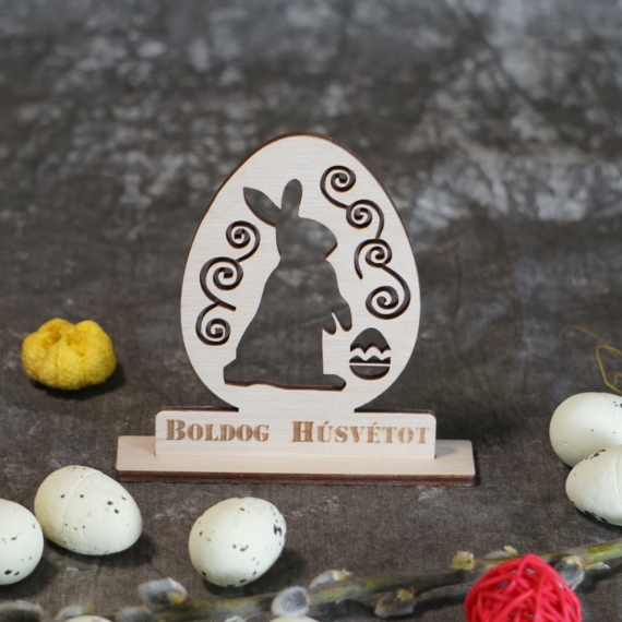 "Boldog Húsvétot" nyúlmintás  gravírozott asztaldísz